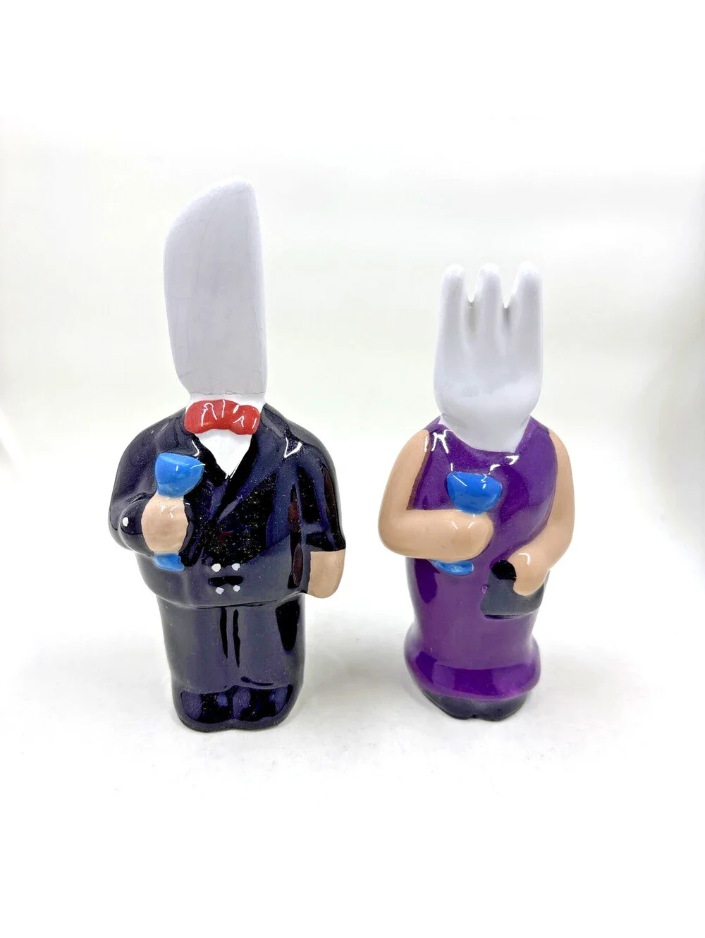 RARE Vintage Anthropomorphic Fork N Spoon Salt & Pepper Shakers Set Kitschy